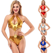 Load image into Gallery viewer, Sexy Women Shiny Metallic Leotard Bodysuit Cut Out Bust Strappy Thong Teddy Night Clubwear Pole Dance Wear Swimwear Costume