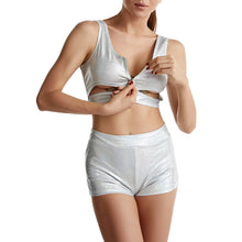 Load image into Gallery viewer, Sexy Women Shiny Metallic Yoga Fitness Suit Outfits Sports Dance Wear Sleeveless Vest with High Waist Shorts Lingerie Exotic Set