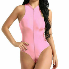 Load image into Gallery viewer, Sexy Women Stretchy Semi Sheer Leotard Sleeveless Romper Bodysuit Open Crotch Zipper Teddies Lingerie Swimsuit Dance Wear