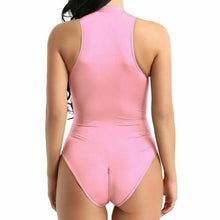 Load image into Gallery viewer, Sexy Women Stretchy Semi Sheer Leotard Sleeveless Romper Bodysuit Open Crotch Zipper Teddies Lingerie Swimsuit Dance Wear
