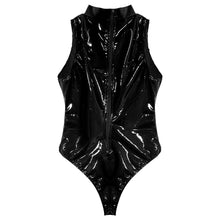 Load image into Gallery viewer, Sexy Women Wetlook Patent Leather Catsuit Clubwear Zipper Back Mock Neck Bodysuit High-cut Tight Rave Pole Dance Wear Catsuit