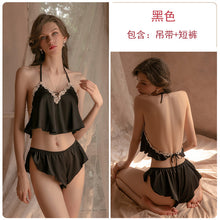 Load image into Gallery viewer, Sexy Women&#39;s Pajamas Set Satin Silk Halter V-neck Backless Top Shorts Femme Luxury Sleepwear Two-piece Girls&#39; Home Loungewear