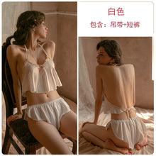 Load image into Gallery viewer, Sexy Women&#39;s Pajamas Set Satin Silk Halter V-neck Backless Top Shorts Femme Luxury Sleepwear Two-piece Girls&#39; Home Loungewear