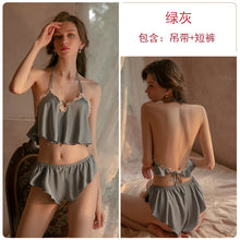 Load image into Gallery viewer, Sexy Women&#39;s Pajamas Set Satin Silk Halter V-neck Backless Top Shorts Femme Luxury Sleepwear Two-piece Girls&#39; Home Loungewear