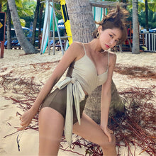 Load image into Gallery viewer, Sexy Wrap One Piece Swimsuit Women Solid Swimwear Patchwork Monokini Push Up Swim Suit Cut Out Trikini Pad Bathing Suit Beige