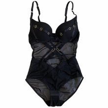 Load image into Gallery viewer, Sexy black gathered breasts bodysuit anti-sagging one-piece underwear body shaping bra set perspective with steel ring lingerie