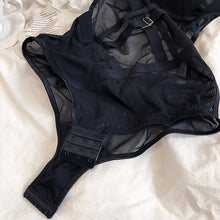 Load image into Gallery viewer, Sexy black gathered breasts bodysuit anti-sagging one-piece underwear body shaping bra set perspective with steel ring lingerie