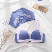 Load image into Gallery viewer, Sexy girl bra and briefs underwear pure desire wind small chest gathered thick cup comfortable cup no steel ring latex lingerie