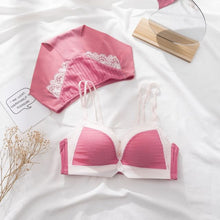 Load image into Gallery viewer, Sexy girl bra and briefs underwear pure desire wind small chest gathered thick cup comfortable cup no steel ring latex lingerie