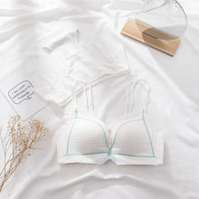 Load image into Gallery viewer, Sexy girl bra and briefs underwear pure desire wind small chest gathered thick cup comfortable cup no steel ring latex lingerie