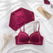 Load image into Gallery viewer, Sexy girl bra and briefs underwear pure desire wind small chest gathered thick cup comfortable cup no steel ring latex lingerie