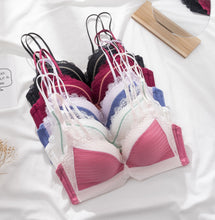 Load image into Gallery viewer, Sexy girl bra and briefs underwear pure desire wind small chest gathered thick cup comfortable cup no steel ring latex lingerie