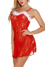 Load image into Gallery viewer, Sexy lingerie perspective mesh Christmas dress nightdress pajamas Christmas girl sexy short skirt