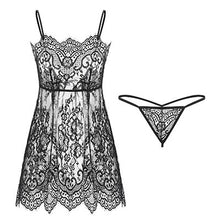 Load image into Gallery viewer, Sexy perspective mousse Women&#39;s nightdress lace nightie high elastic satin strap temptation sleepwear female nightgown thong set