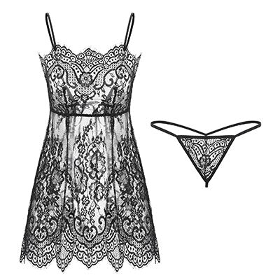 Sexy perspective mousse Women's nightdress lace nightie high elastic satin strap temptation sleepwear female nightgown thong set