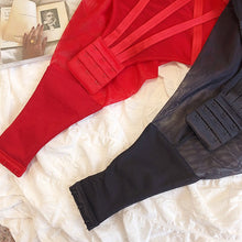 Load image into Gallery viewer, Sexy strappy design one-piece bra set see-through mesh steel ring gathered body shaping underwear embroidery lace lingerie