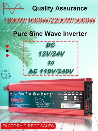 Pure Sine Wave Inverter 12V 24V 220V 110V 1000W 1600W 2000W 3000W Power Converter Solar 12V To 220V Inverter Transformer LED