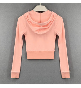 Short Hoodies Women Solid Sweatshirt Tracksuit Long Sleeve Female Crop Top 2022 Fashion Harajuku Casual Zipper Up Hoodies Jacket