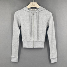 Load image into Gallery viewer, Short Hoodies Women Solid Sweatshirt Tracksuit Long Sleeve Female Crop Top 2022 Fashion Harajuku Casual Zipper Up Hoodies Jacket