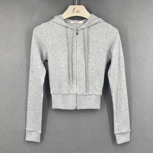 Short Hoodies Women Solid Sweatshirt Tracksuit Long Sleeve Female Crop Top 2022 Fashion Harajuku Casual Zipper Up Hoodies Jacket