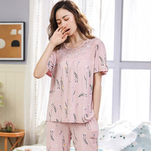Load image into Gallery viewer, Short Pajamas For Women Summer Homewear Women 100% Cotton Modal Plus Size Pyjama Floral Top + Pants Sleepwear Female Home Wear