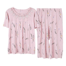 Load image into Gallery viewer, Short Pajamas For Women Summer Homewear Women 100% Cotton Modal Plus Size Pyjama Floral Top + Pants Sleepwear Female Home Wear