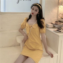 Load image into Gallery viewer, Short Puff Sleeve Dress Women Square Collar Bows Chic Elegant Mini Sexy Princess Fashion Solid Sweet Womens Vestido Summer Retro