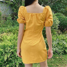 Load image into Gallery viewer, Short Puff Sleeve Dress Women Square Collar Bows Chic Elegant Mini Sexy Princess Fashion Solid Sweet Womens Vestido Summer Retro