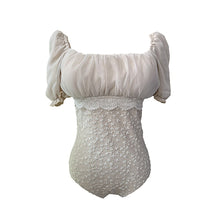 Load image into Gallery viewer, Short Sleeve One Piece Swimsuit Women Solid Swimwear Lace Monokini Push Up Swim Suit Korea Bathing Suit Pad Pleated Embroidery