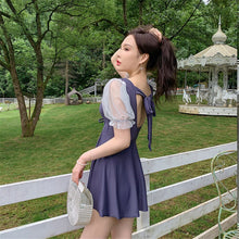 Load image into Gallery viewer, Short Sleeve One Piece Swimsuit Women Solid Swimwear Skirt Bathing Suit Cut Out Monokini Ruffle Flounce Monokini Push Up Pad