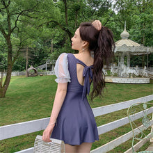 Load image into Gallery viewer, Short Sleeve One Piece Swimsuit Women Solid Swimwear Skirt Bathing Suit Cut Out Monokini Ruffle Flounce Monokini Push Up Pad