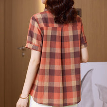 Load image into Gallery viewer, Short-Sleeve Plaid Shirt New 2021 Summer Cotton Blouse Shirt Fashion Casual Loose Tops Plus Size Clothing