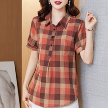 Load image into Gallery viewer, Short-Sleeve Plaid Shirt New 2021 Summer Cotton Blouse Shirt Fashion Casual Loose Tops Plus Size Clothing