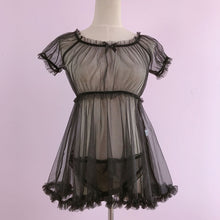 Load image into Gallery viewer, Short Sleeve Slash Neck Ruffle Bow Mesh Gauze Sheer Tops with Shorts  Woman Night Sleepwear Lingerie Pajamas Set Home Clothes