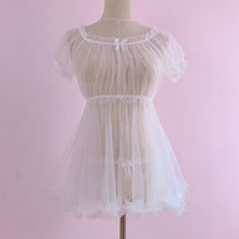 Load image into Gallery viewer, Short Sleeve Slash Neck Ruffle Bow Mesh Gauze Sheer Tops with Shorts  Woman Night Sleepwear Lingerie Pajamas Set Home Clothes