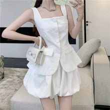 Load image into Gallery viewer, Shorts 2 Piece Set Fashion Casual Blazer Women Sleeveless Single Breasted Vest Top + Elastic Waist Shorts Suits Female Summer