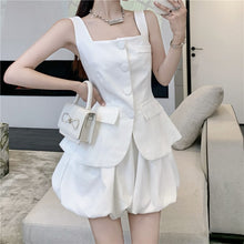 Load image into Gallery viewer, Shorts 2 Piece Set Fashion Casual Blazer Women Sleeveless Single Breasted Vest Top + Elastic Waist Shorts Suits Female Summer