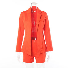 Load image into Gallery viewer, Shorts Sets Women Summer 2021 Long Sleeve Blazer And Short Two Piece Set Female Clothing Fashion Style Suit Orange Pink Yellow