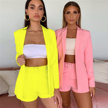 Load image into Gallery viewer, Shorts Sets Women Summer 2021 Long Sleeve Blazer And Short Two Piece Set Female Clothing Fashion Style Suit Orange Pink Yellow