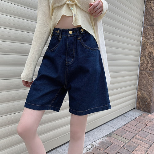 Shorts Women's Summer High Waist Jeans Retro Thin Straight Pants Five-point Pants Loose Wide Leg Pants Pants