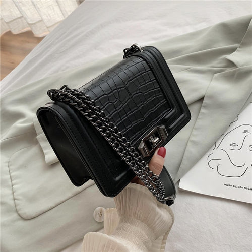 Shoulder Bag Small Crossbody Bags for Women 2020 Luxury Fashion Alligator High Quality PU Leather Chain Bag Designer New Black