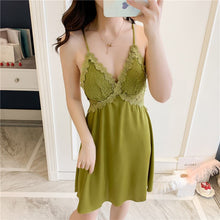 Load image into Gallery viewer, Silk Nightgowns Women Sexy Spaghetti Strap Sleepdress Nightie Summer Deep V Nightdress Satin Chiffon Sling Thin Sling Dress
