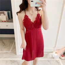 Load image into Gallery viewer, Silk Nightgowns Women Sexy Spaghetti Strap Sleepdress Nightie Summer Deep V Nightdress Satin Chiffon Sling Thin Sling Dress