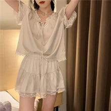 Load image into Gallery viewer, Silk Pajamas For Women Set Summer Pyjamas Women Thin Outer Wear Home Clothes Loose Solid Color Lace Kawaii Style Two-Piece Set