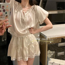 Load image into Gallery viewer, Silk Pajamas For Women Set Summer Pyjamas Women Thin Outer Wear Home Clothes Loose Solid Color Lace Kawaii Style Two-Piece Set