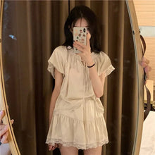 Load image into Gallery viewer, Silk Pajamas For Women Set Summer Pyjamas Women Thin Outer Wear Home Clothes Loose Solid Color Lace Kawaii Style Two-Piece Set