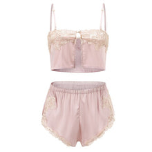 Load image into Gallery viewer, Silk Pajamas Women Sleepwear Sexy Lingerie Lace French Sweet Sleep Tops with Panty Home Wear Two Piece Set Summer Dropshipping