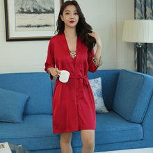 Load image into Gallery viewer, Silk Robe &amp; Gown Set Womens Lace Bathrobe Sexy Hot Erotic Floral kimono Nightgowns Lounge Robes Femme Sleepwear Satin Nighties