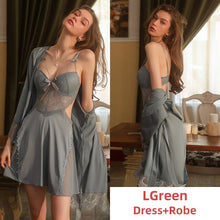 Load image into Gallery viewer, Silk Robe for Women Pamajas Set Sexy Sleepwear BathRobe Sets Lace Night Dress Backless Camisole Nightgown Sleep Tops Lingerie