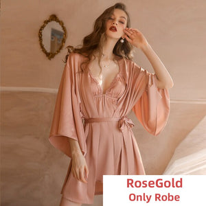 Silk Robe for Women Pamajas Set Sexy Sleepwear BathRobe Sets Lace Night Dress Backless Camisole Nightgown Sleep Tops Lingerie